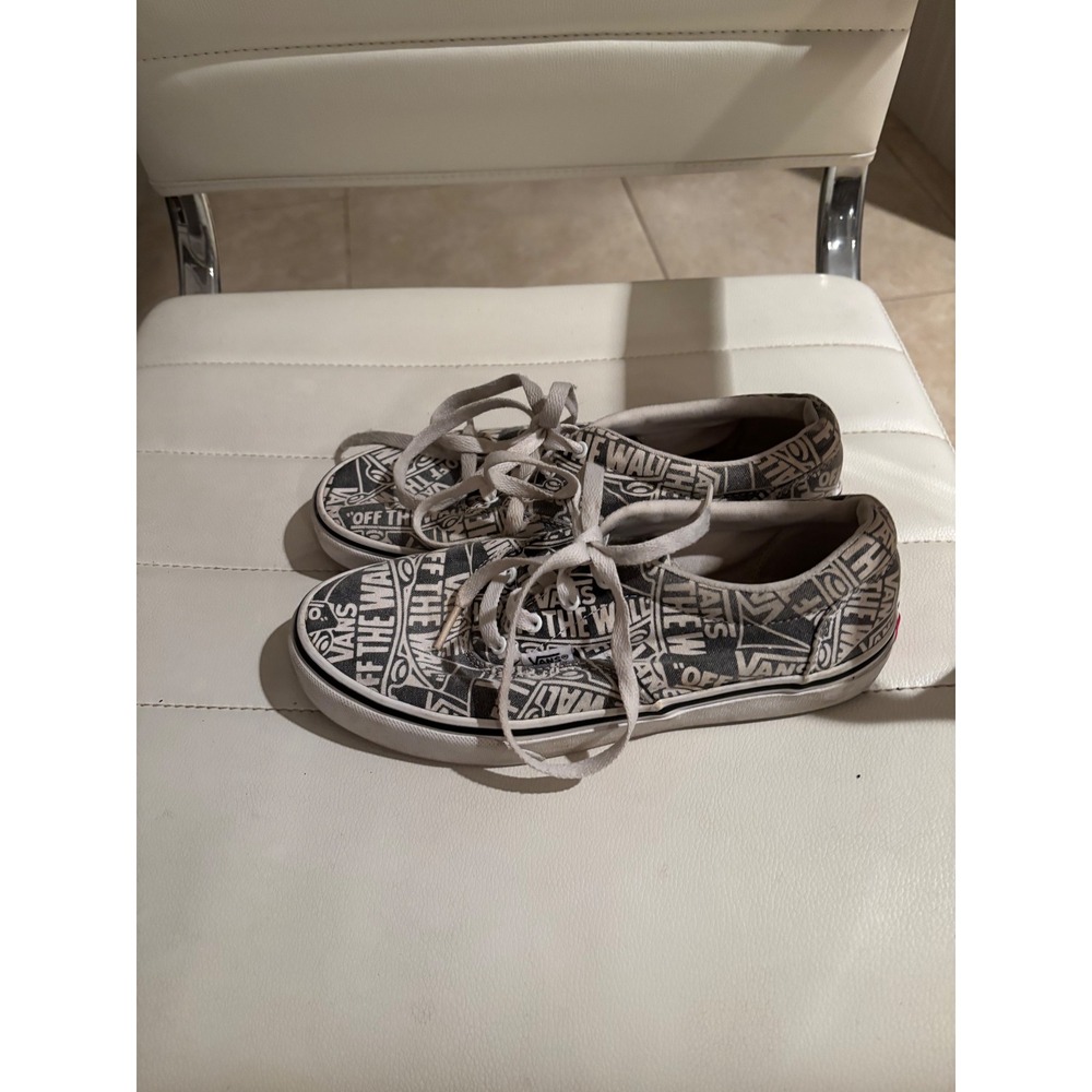 Vans Authentic Off The Wall Logo Print Sneakers Youth 5‎ Rare Sample Grey Black